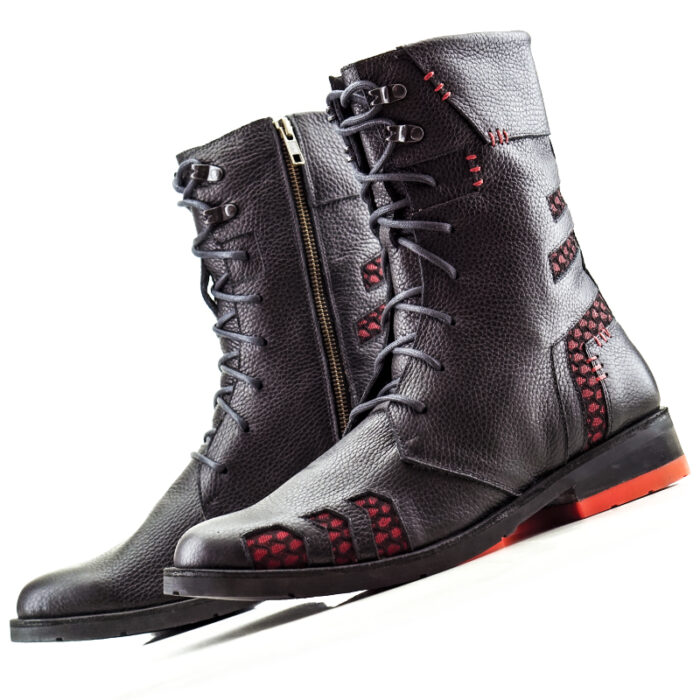 D9 Neo Black-Red men's leather-fabric boots - Image 2