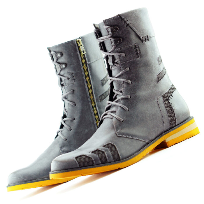 D9 Neo Grey-Orange men's leather-fabric boots - Image 2
