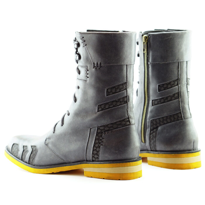 D9 Neo Grey-Orange men's leather-fabric boots - Image 3