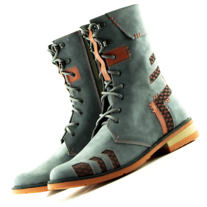 D9 Rodriver Grey-Red men's leather-fabric boots - Image 2